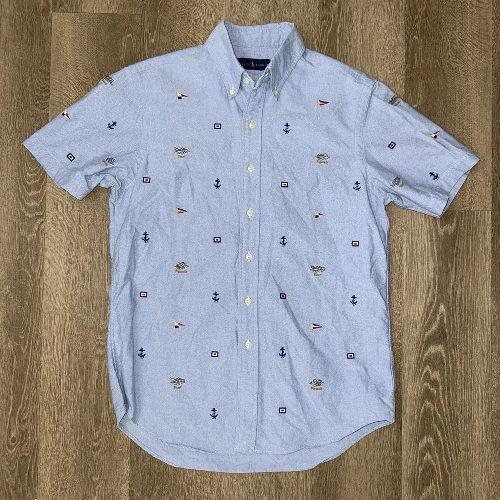 Polo Ralph Lauren Short Sleeve Oxford Men's Small Blue Nautical All Over Print